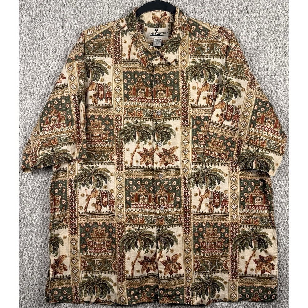 Island Connection Hawaiian Shirt XL Tropical Palm Elephant Resort Camp Beach Dad